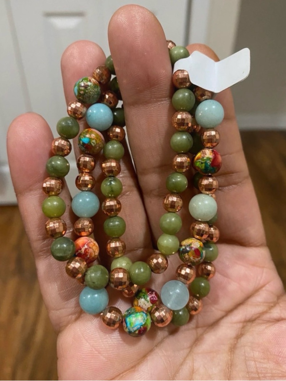 Colorful Sea Sediment Jasper, Amazonite & China Jade Healing Stacked Bracelets